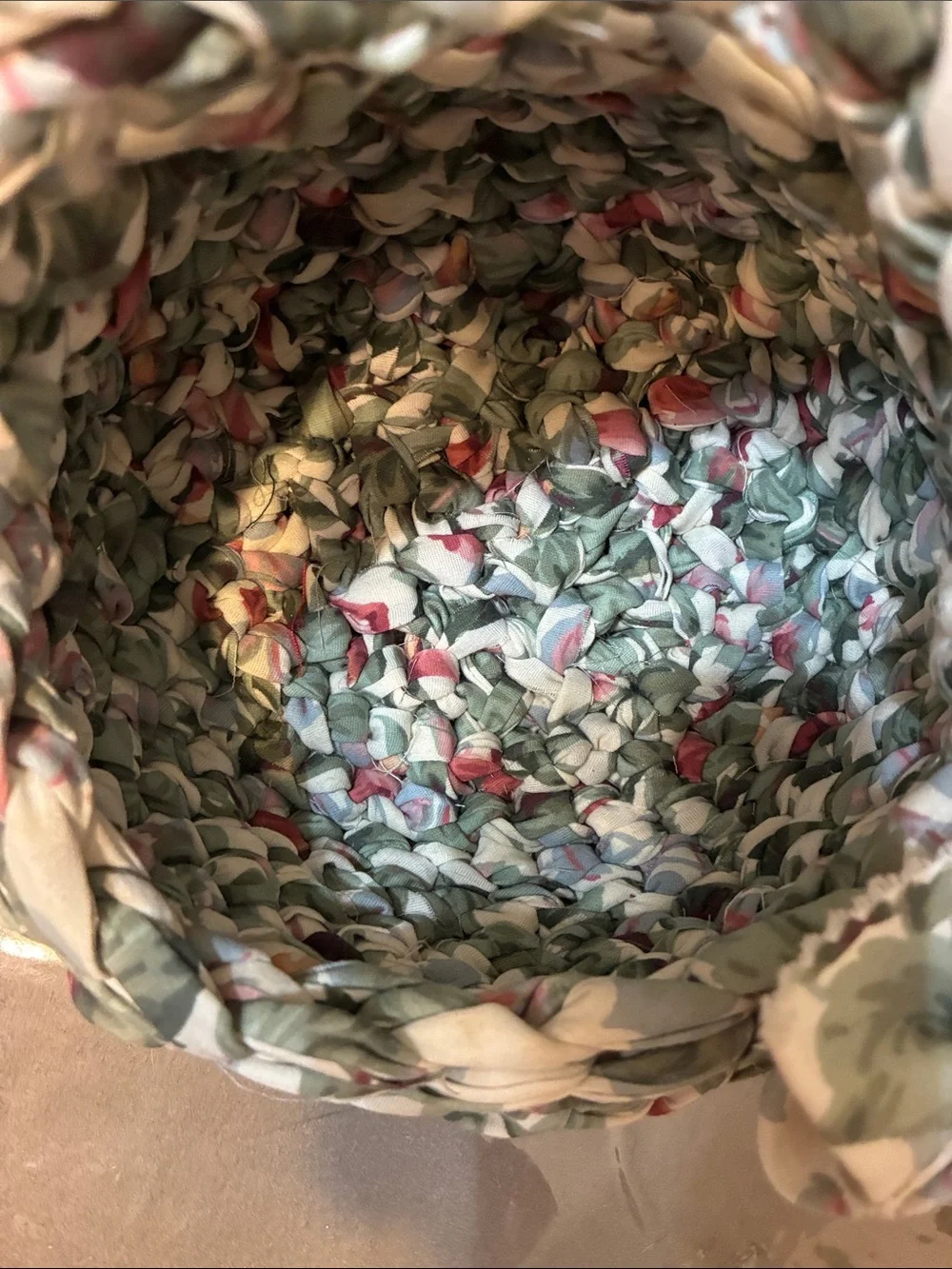 Woven Floral Fabric Basket with Bow Accent - Green Floral